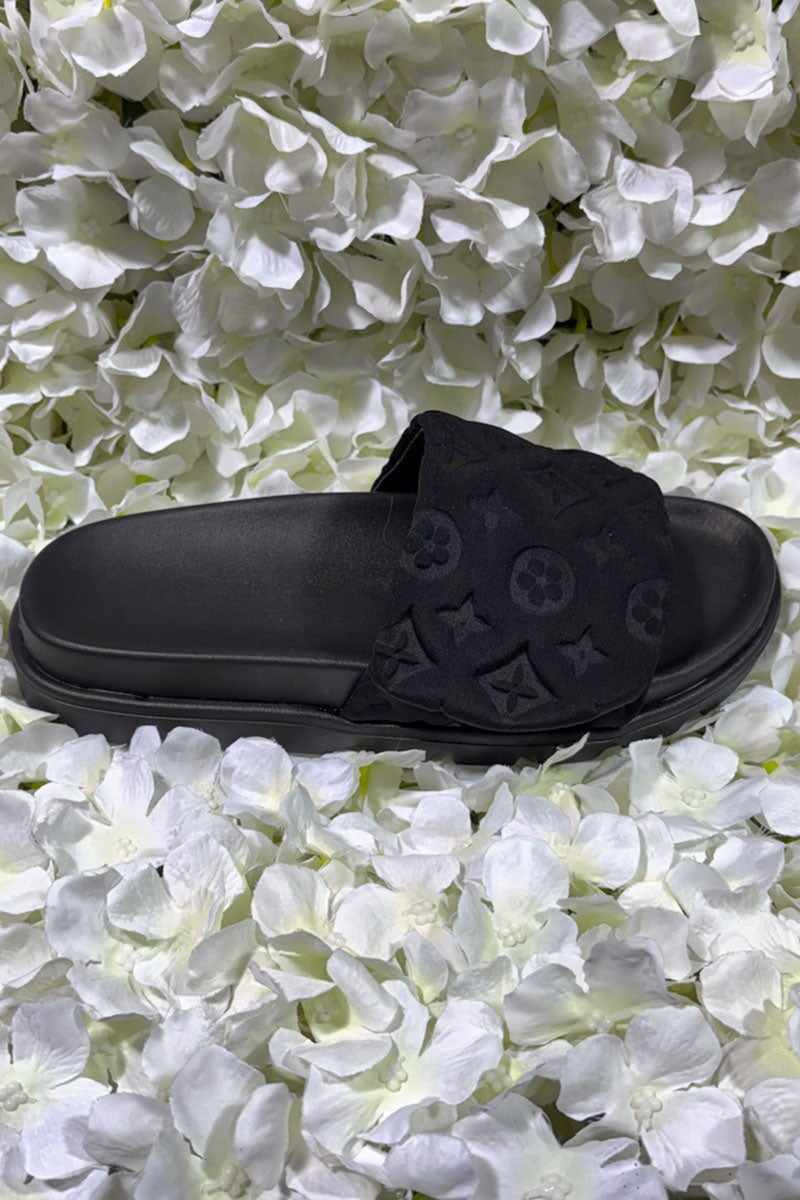 BLACK LOGO RUBBER SOLE SLIDER