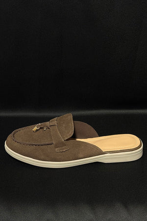 BROWN GOLD TRIM FAUX LEATHER MULE