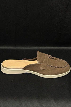 BROWN GOLD TRIM FAUX LEATHER MULE