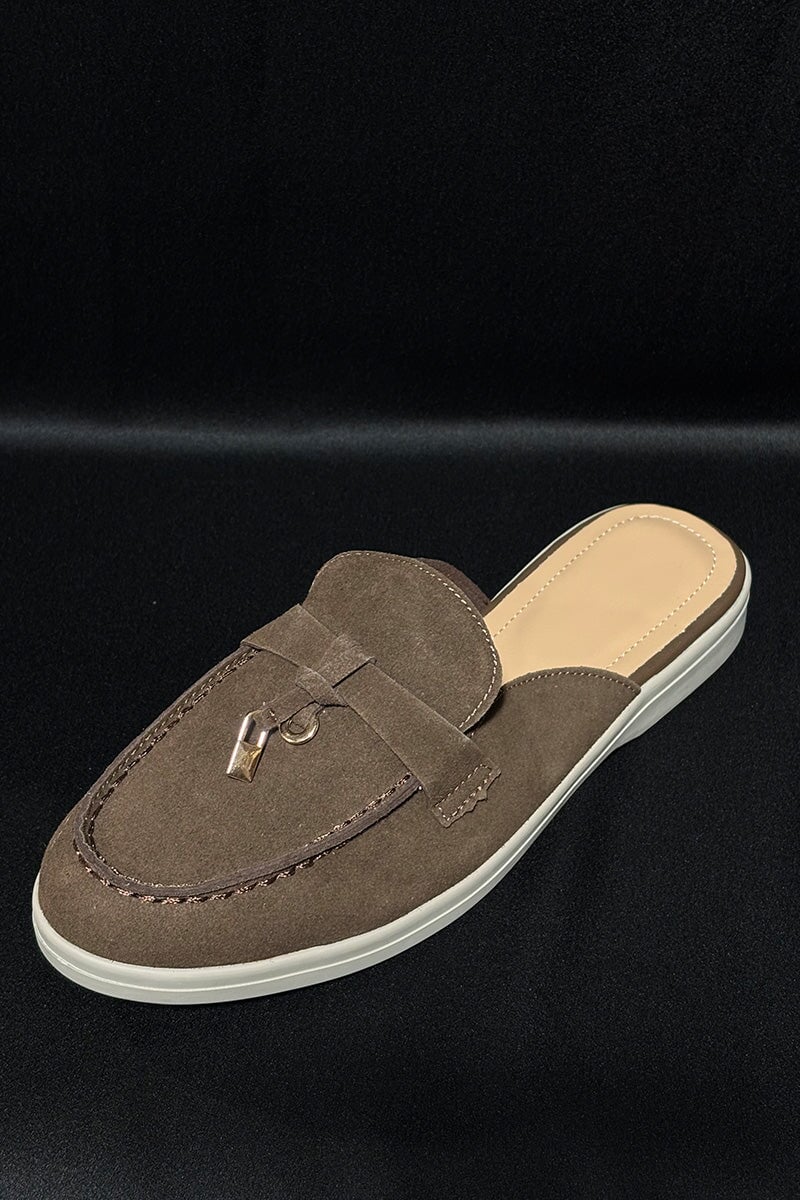 BROWN GOLD TRIM FAUX LEATHER MULE