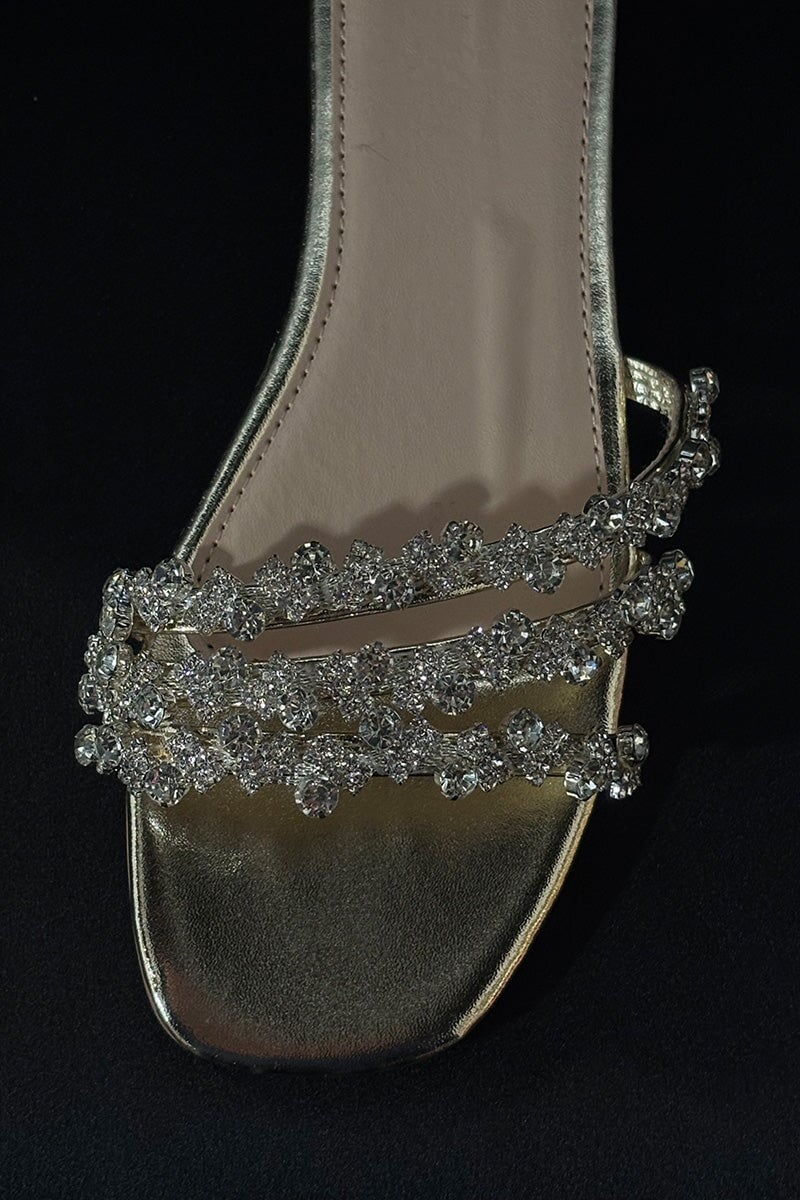 GOLD CRYSTAL TRIM FAUX LEATHER SLIDER