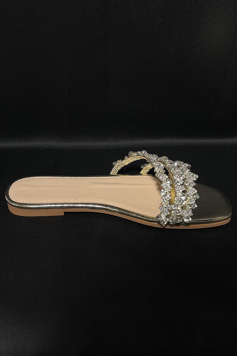GOLD CRYSTAL TRIM FAUX LEATHER SLIDER