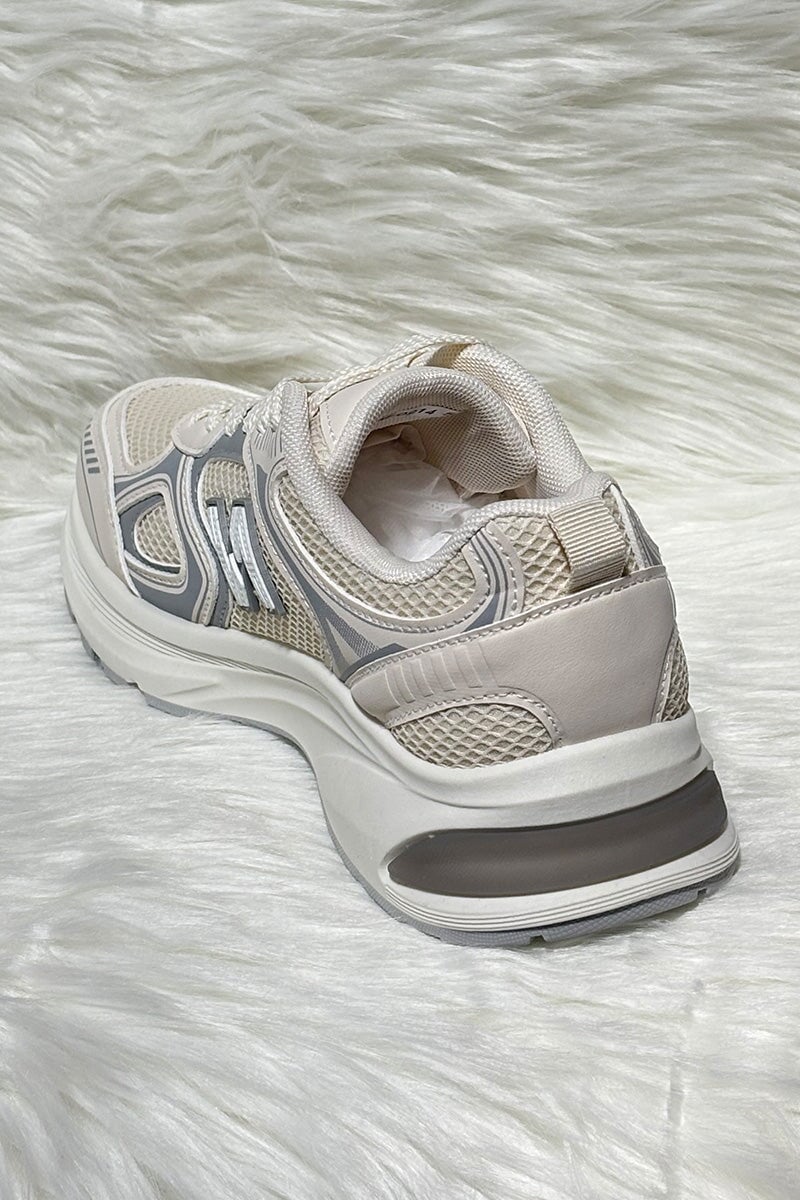 BEIGE LOGO LACE UP CHUNKY RUNNER STYLE TRAINER