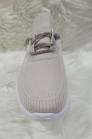 BEIGE METALLIC LACE SOCK TRAINER