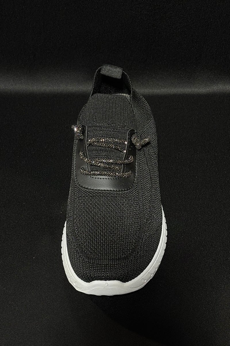 BLACK METALLIC LACE SOCK TRAINER