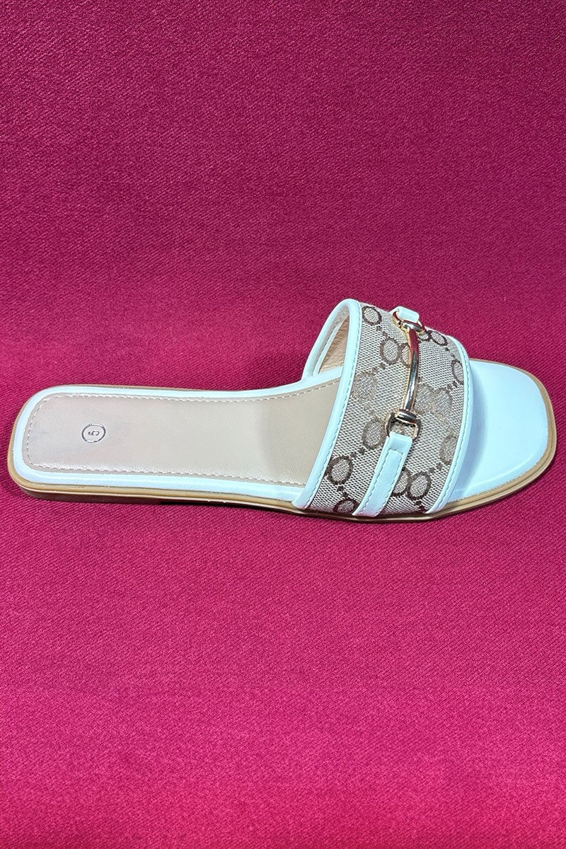 WHITE AND CAMEL LOGO GOLD BUCKLE SLIDER