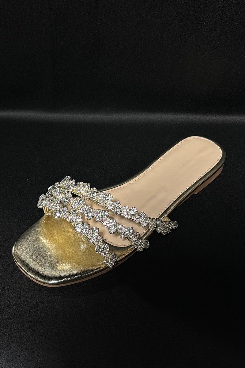 GOLD CRYSTAL TRIM FAUX LEATHER SLIDER