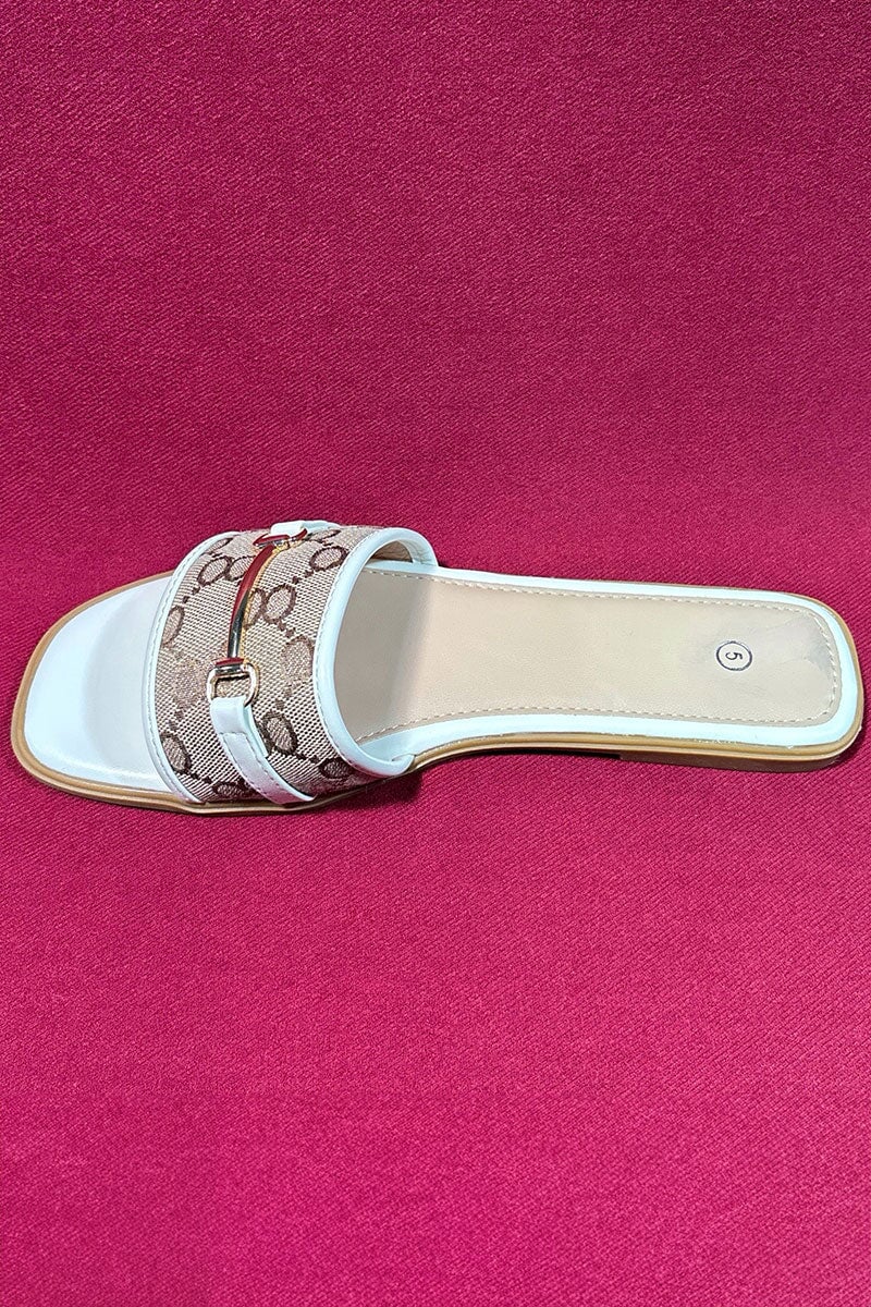 WHITE AND CAMEL LOGO GOLD BUCKLE SLIDER