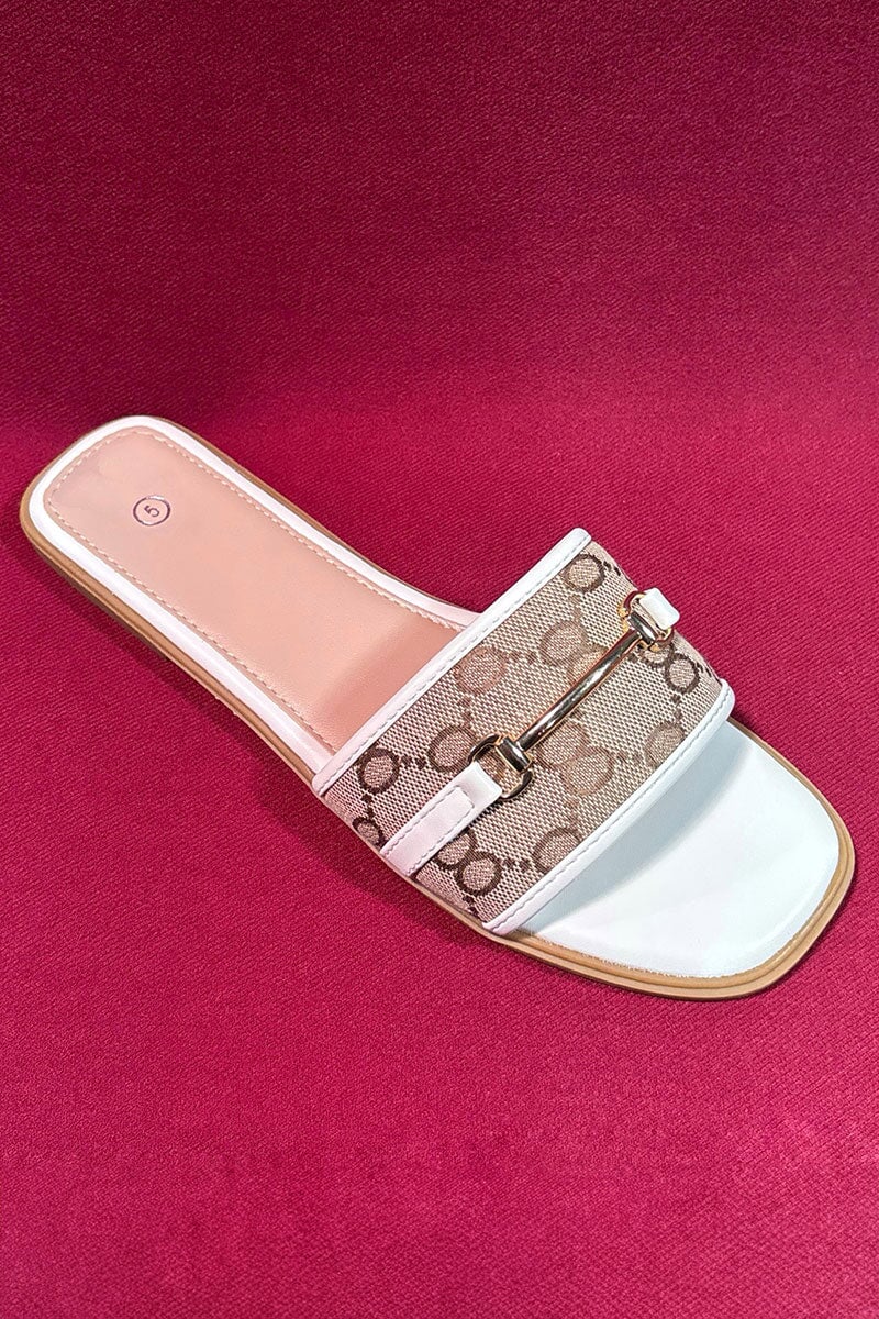 WHITE AND CAMEL LOGO GOLD BUCKLE SLIDER