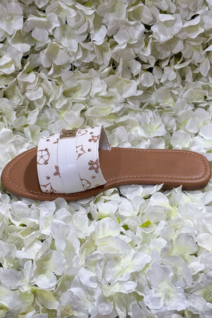 WHITE GOLD STUD FAUX LEATHER SLIDER
