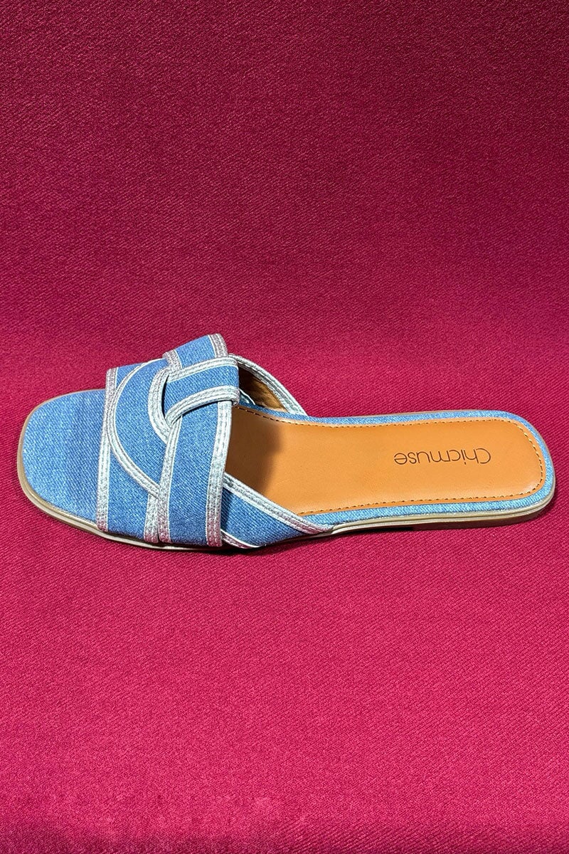 BLUE DENIM WOVEN STRAP SLIDER