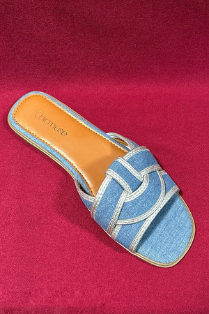 BLUE DENIM WOVEN STRAP SLIDER
