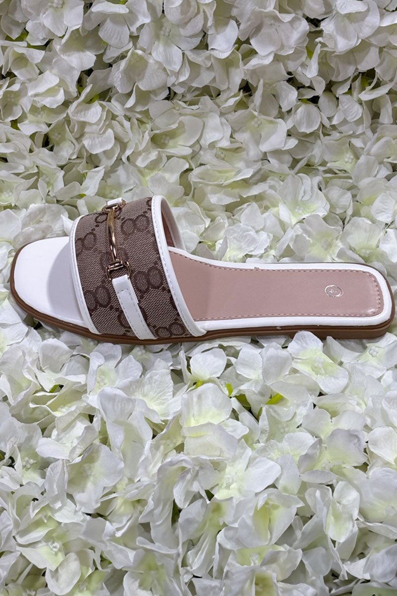 WHITE AND CAMEL LOGO GOLD BUCKLE SLIDER