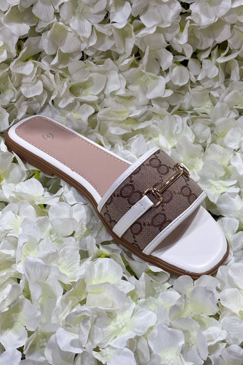 WHITE AND CAMEL LOGO GOLD BUCKLE SLIDER