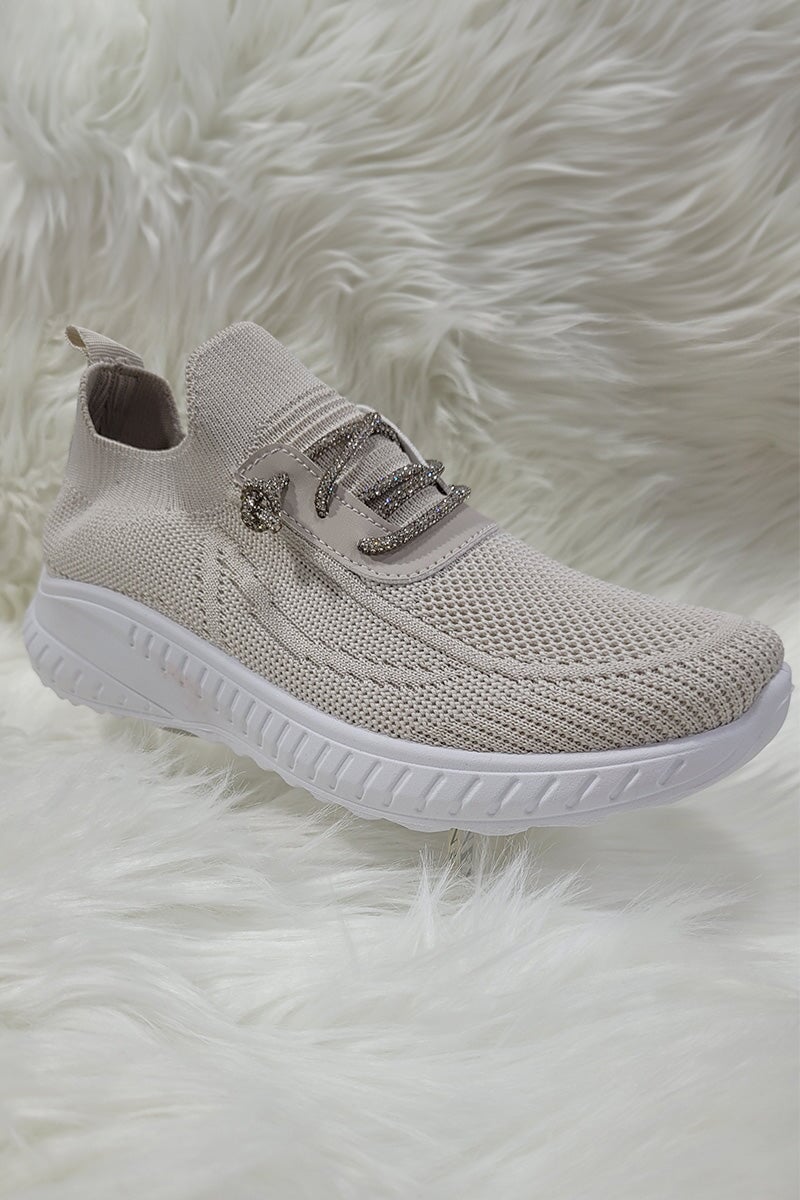 BEIGE METALLIC LACE SOCK TRAINER