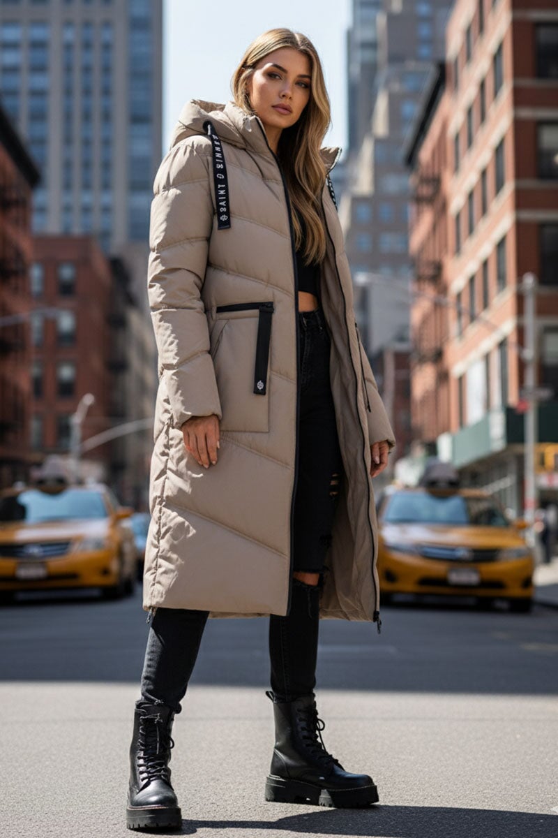 MINK QUILTED HOODED 4 POCKET PUFFER COAT