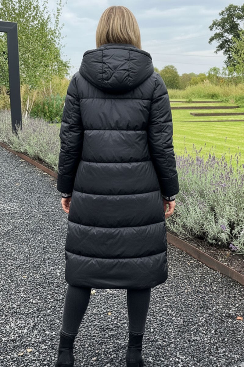 BLACK QUILTED PUFFER HOODED COAT