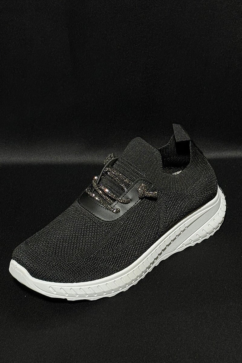 BLACK METALLIC LACE SOCK TRAINER