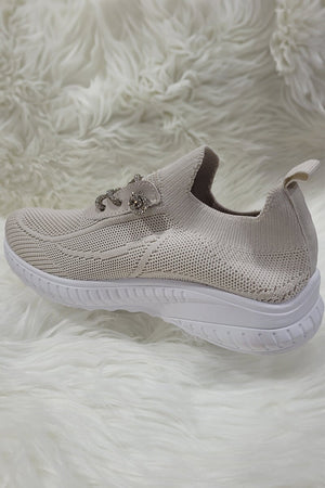BEIGE METALLIC LACE SOCK TRAINER