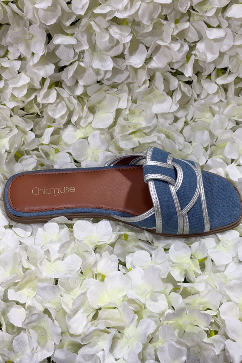 BLUE DENIM WOVEN STRAP SLIDER