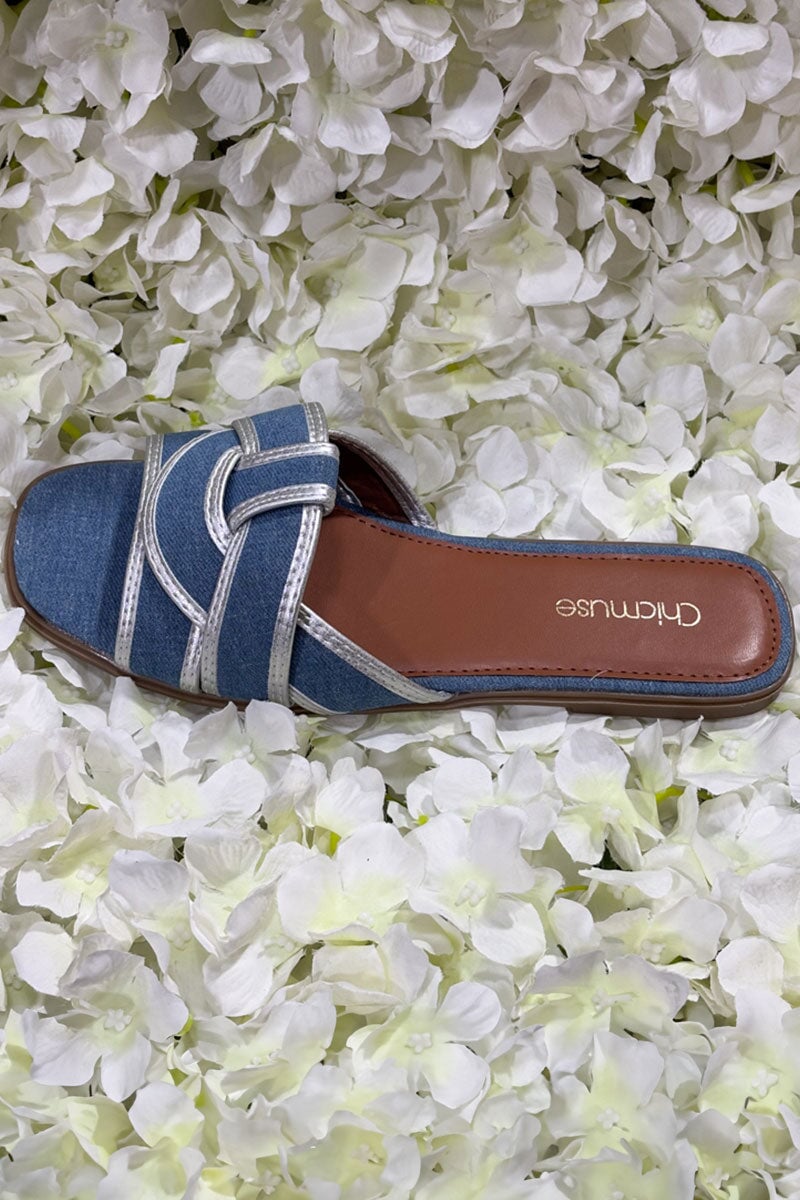 BLUE DENIM WOVEN STRAP SLIDER