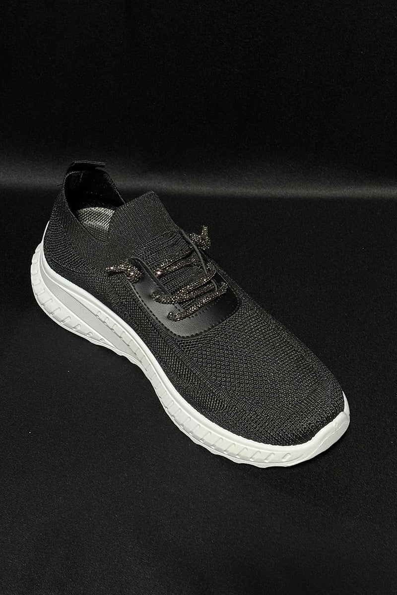 BLACK METALLIC LACE SOCK TRAINER
