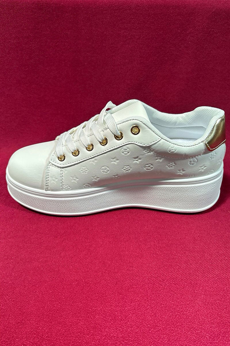 WHITE LOGO LACE UP PLATFORM TRAINER