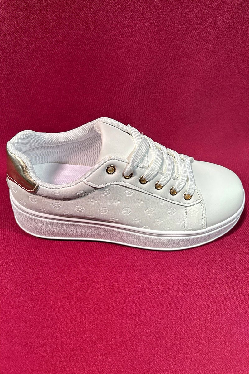 WHITE LOGO LACE UP PLATFORM TRAINER