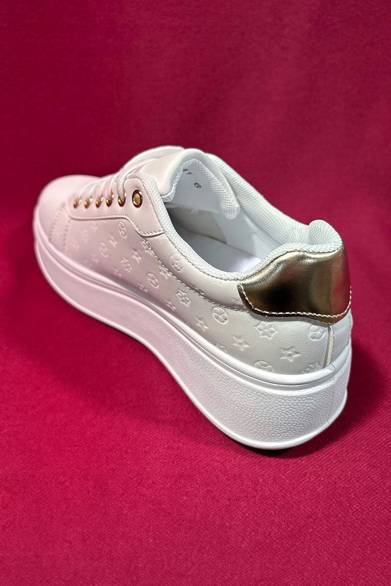 WHITE LOGO LACE UP PLATFORM TRAINER