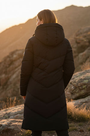 BLACK QUILTED HOODED 4 POCKET PUFFER COAT