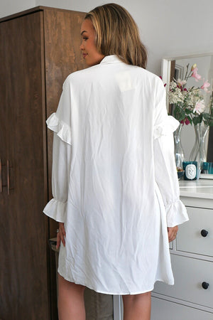WHITE GATHERED FRILL DRESS