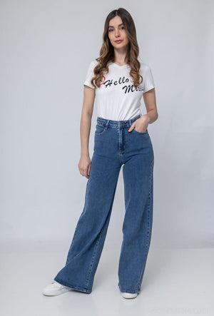 BLUE DENIM WIDE LEG JEAN