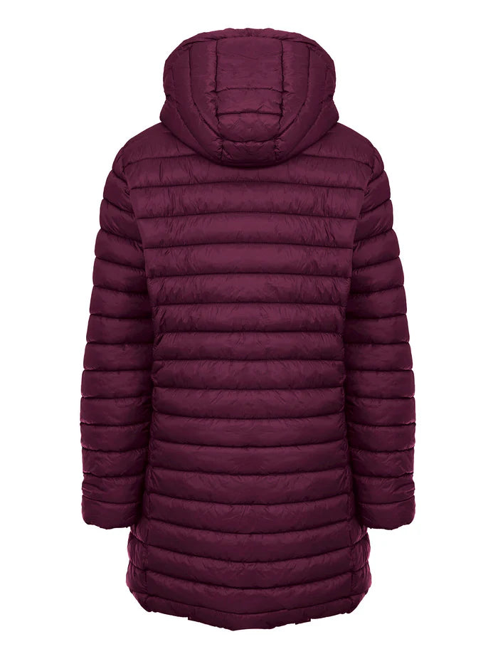 WINE HOODED LIGHTWEIGHT QUILT PUFFER JACKET