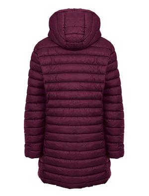 WINE HOODED LIGHTWEIGHT QUILT PUFFER JACKET