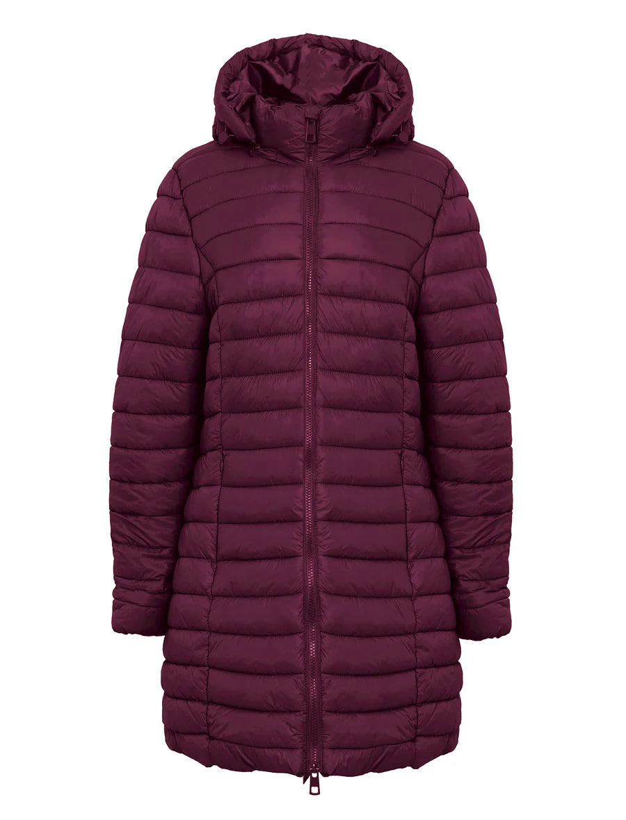 WINE HOODED LIGHTWEIGHT QUILT PUFFER JACKET