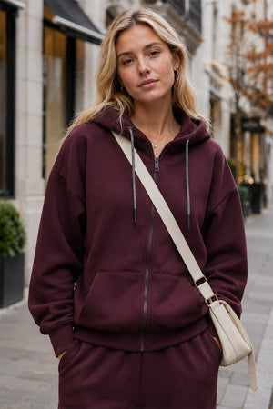 WINE OVERSIZED ZIP HOODY