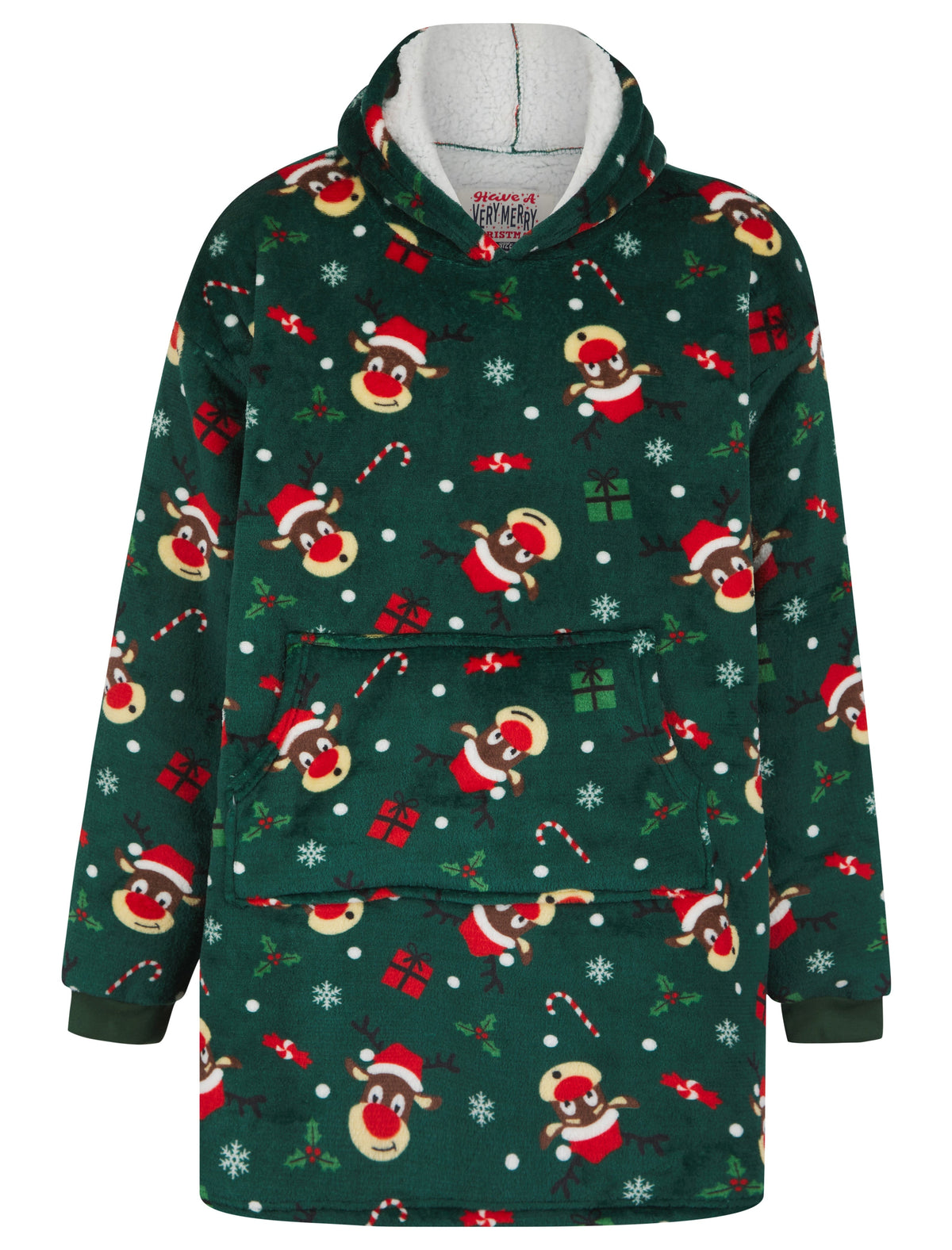 GREEN PRINTED JUNIOR OVERSIZED XMAS HOODED SNUGGLE