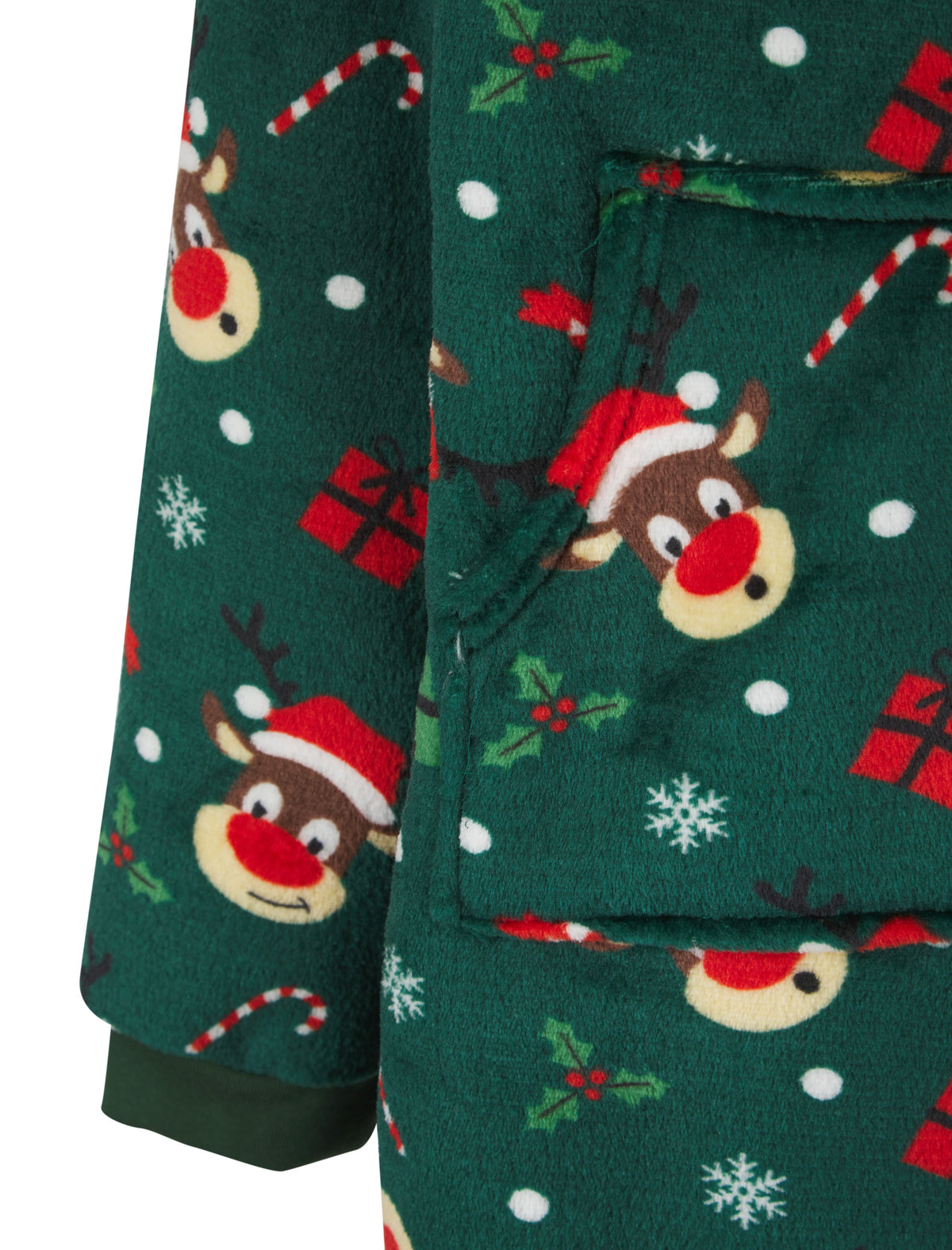 GREEN PRINTED JUNIOR OVERSIZED XMAS HOODED SNUGGLE