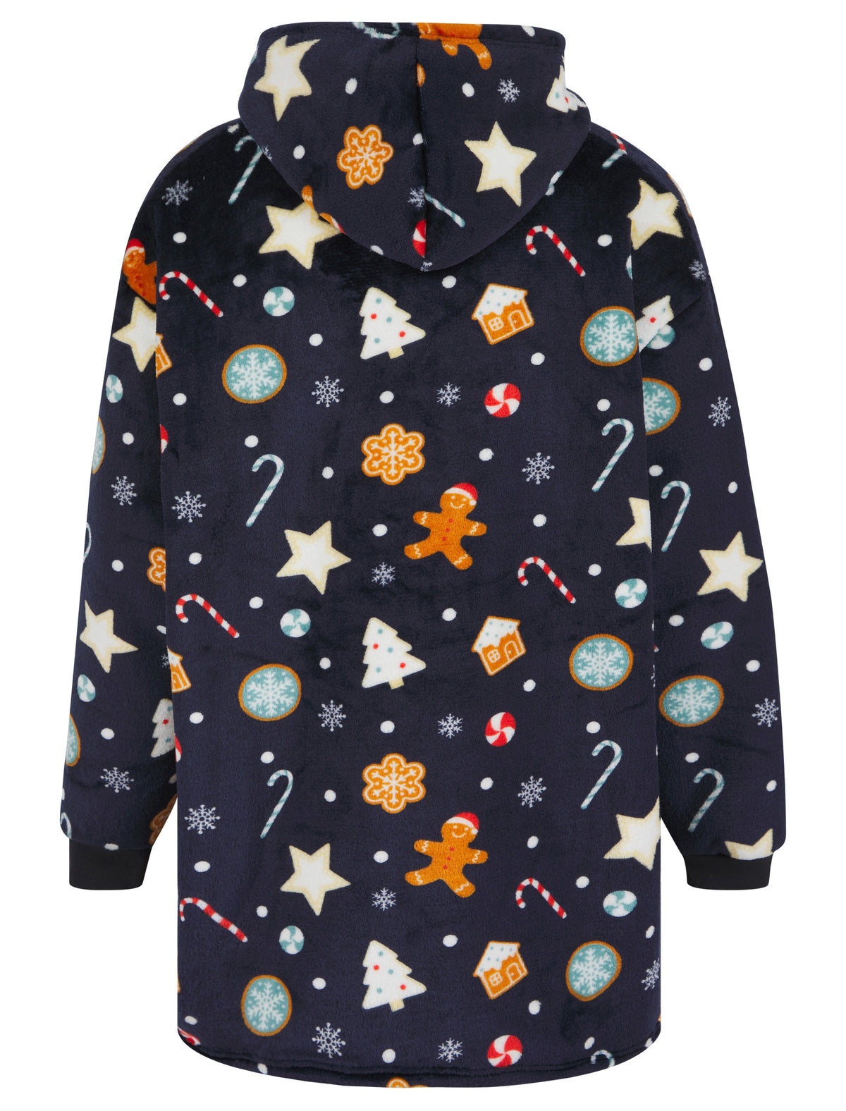 NAVY PRINTED OVERSIZED XMAS SNUGGLE HOODIE