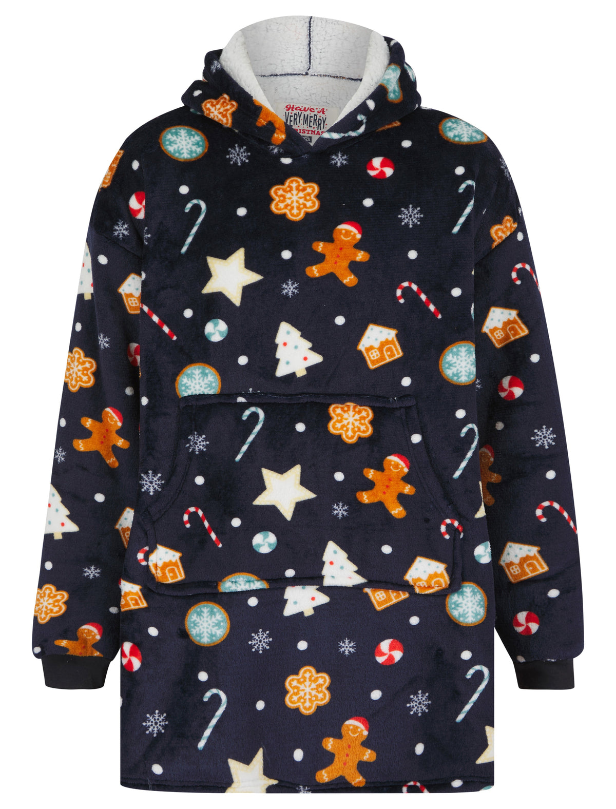 NAVY PRINTED OVERSIZED XMAS SNUGGLE HOODIE