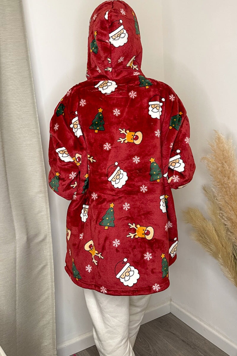 WINE PRINTED JUNIOR OVERSIZED XMAS HOODED SNUGGLE
