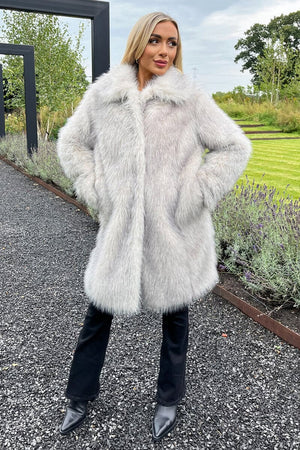 CREAM TIPPED FAUX FUR LONG JACKET