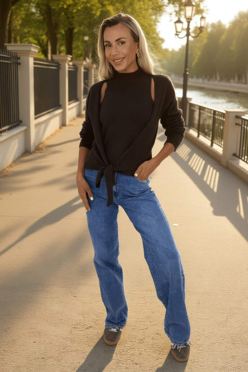 AX PARIS CHOCOLATE 2 IN 1 TIE FRONT JUMPER CARDIGAN