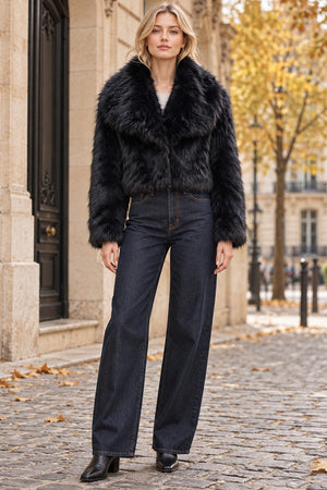 BLACK FAUX FUR SHORT JACKET
