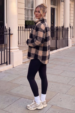 AX PARIS BLACK AND CAMEL TEDDY 1/4 ZIP SWEATSHIRT