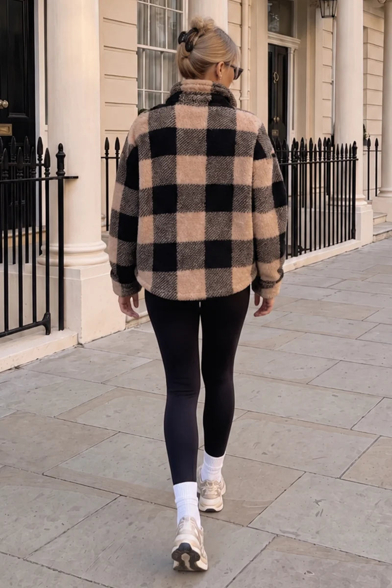 AX PARIS BLACK AND CAMEL TEDDY 1/4 ZIP SWEATSHIRT
