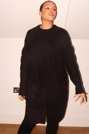 BLACK CABLE KNIT CARDIGAN