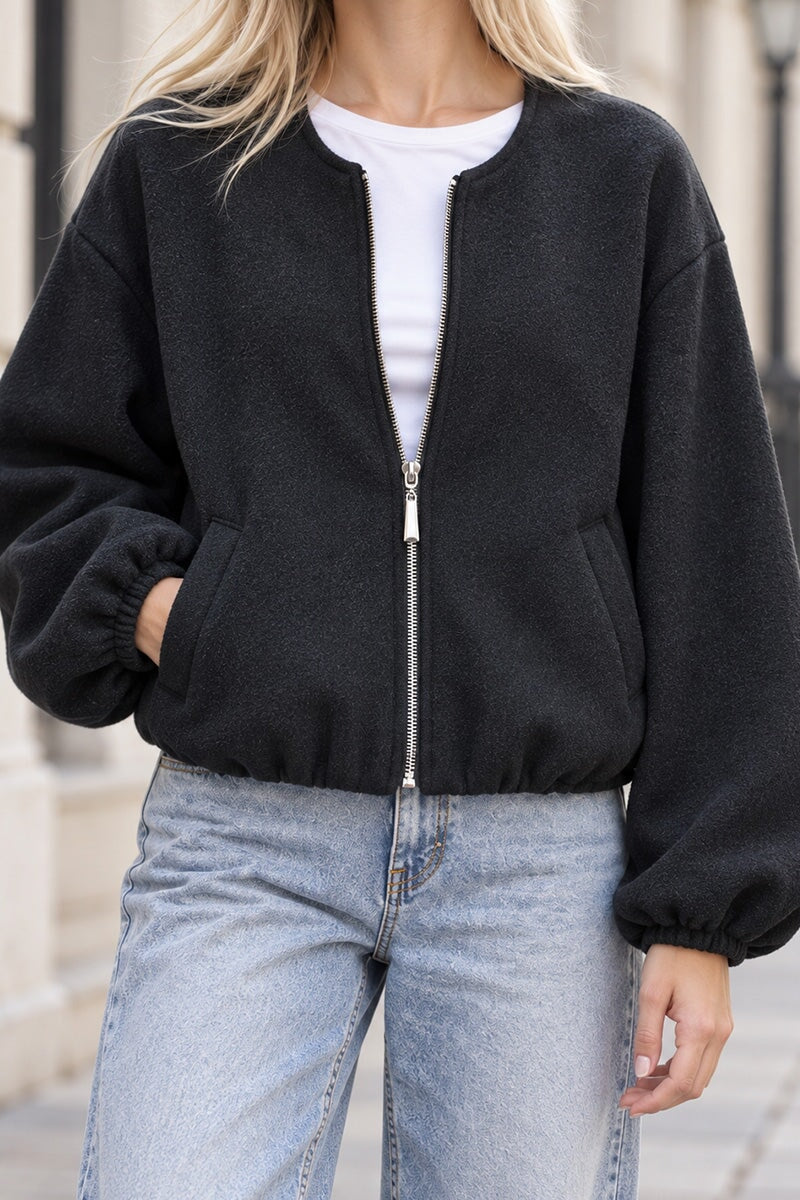 BLACK SOFT BOMBER JACKET