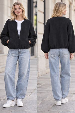 BLACK SOFT BOMBER JACKET