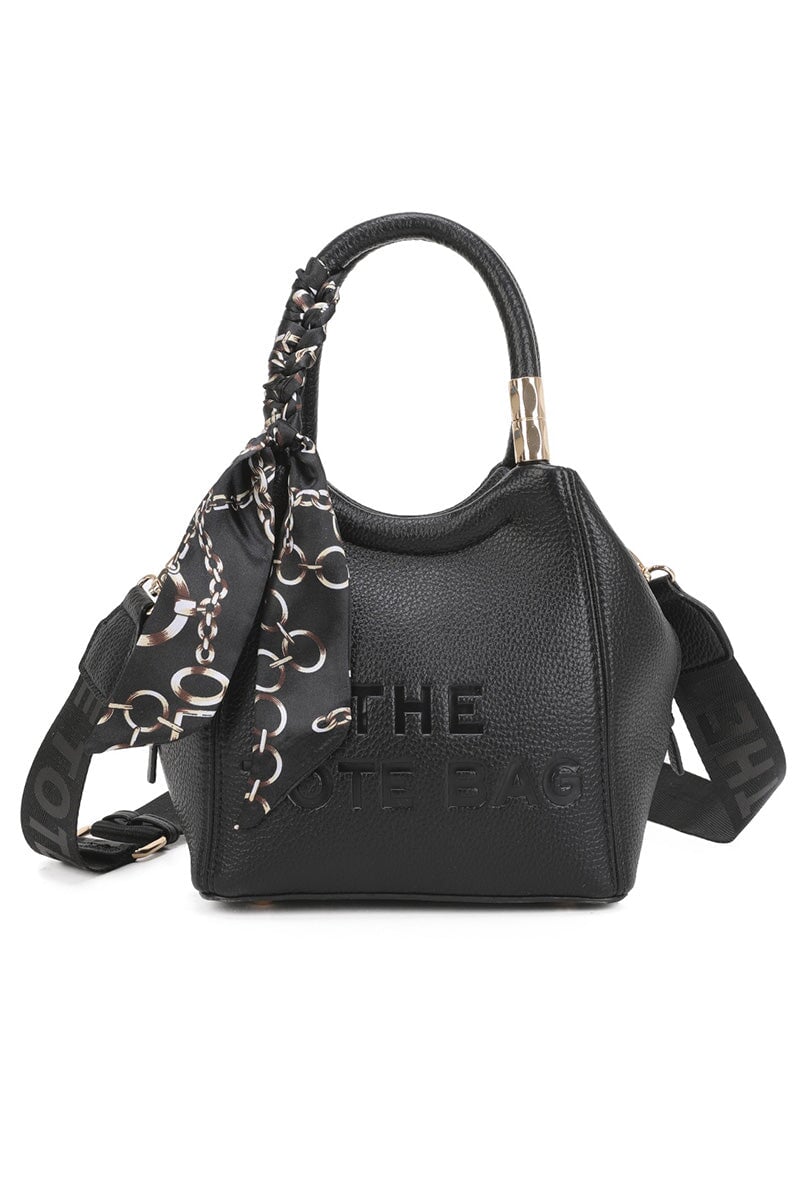 BLACK FAUX LEATHER TOTE GRAB BAG